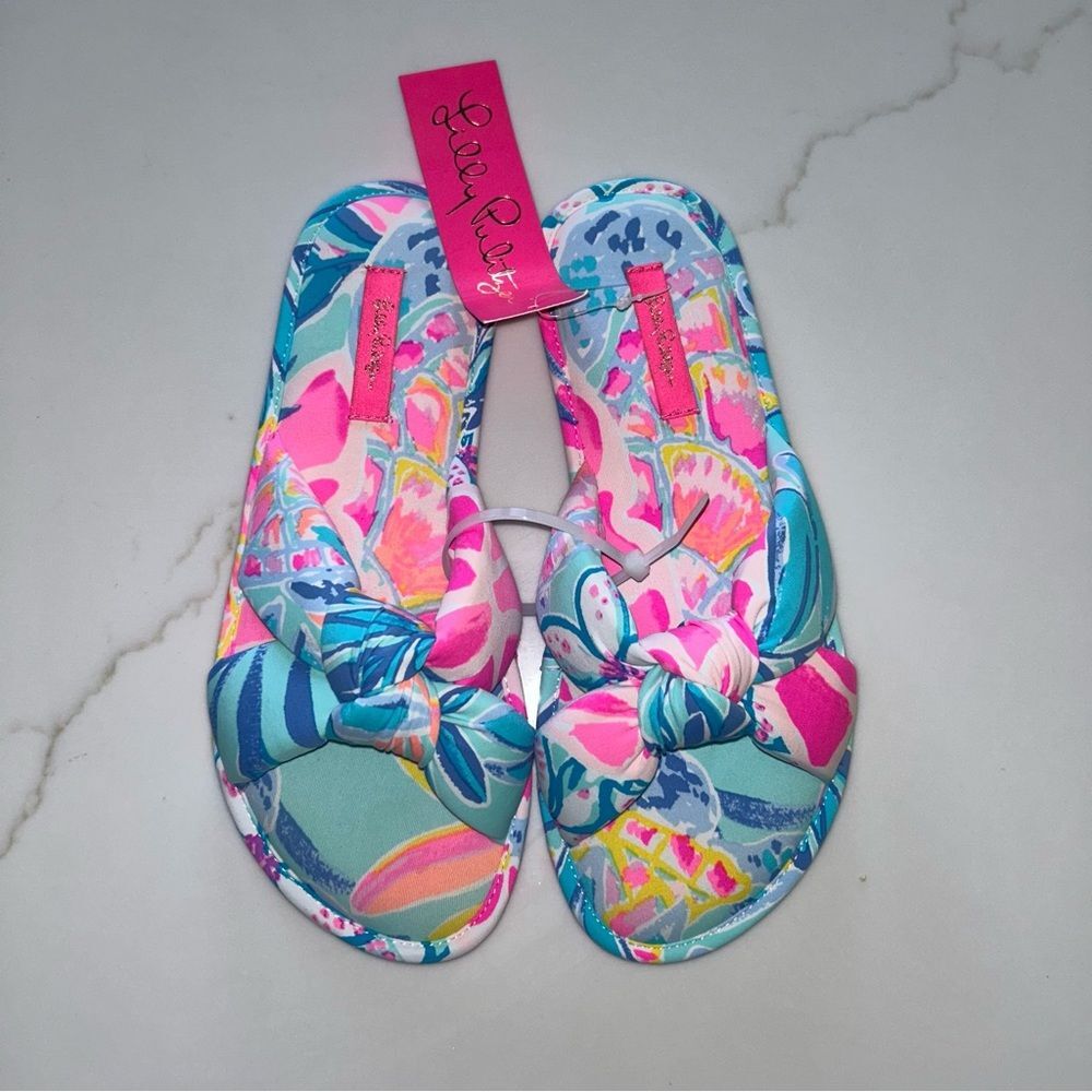 Lilly Pulitzer Sea Glass Aqua Rainforest Retreat Women's Multicolor Pool Slipper